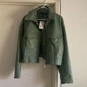 H&M Olive Green Faux Leather Cropped Jacket